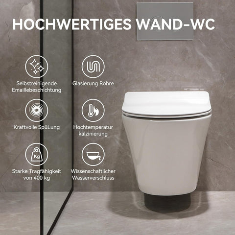 Hänge-WC Keramik Tiefspüler mit Absenkautomatik & Nano-Beschichtung