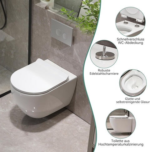Hänge-WC Komplettset aus Keramik – Wand-WC mit Softclose Sitz & Nano-Beschichtung