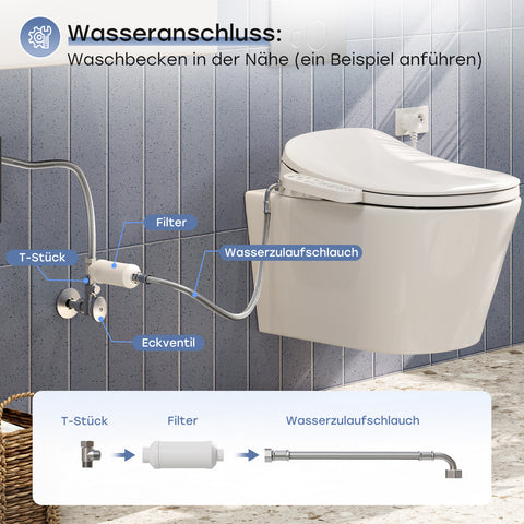 HOROW B0408 Elektrischer Dusch-WC Sitz – Intelligenter Bidet-Toilettensitz mit Absenkautomatik, Warmluft, Nachtlicht & einstellbarer Temperatur und Wasserdruck