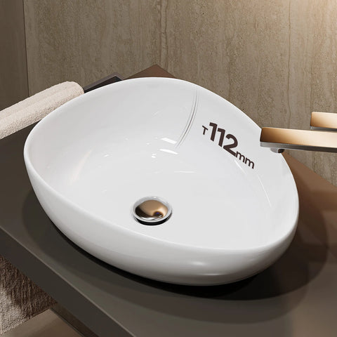 HOROW F12A-T4735  Aufsatzwaschbecken ohne Hahnloch & Überlauf, 47×35 cm Weiß Keramik