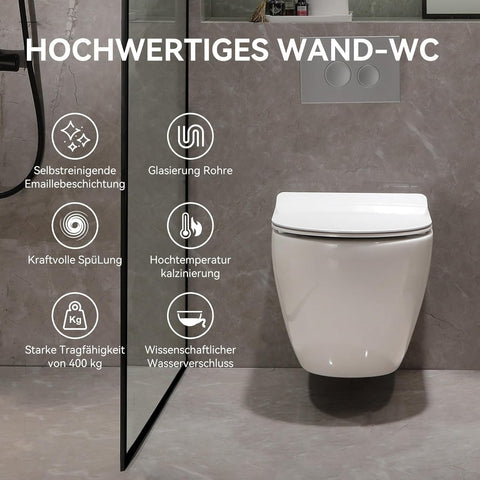 Hänge-WC Komplettset aus Keramik – Wand-WC mit Softclose Sitz & Nano-Beschichtung