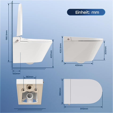 Smart Hänge-WC mit Selbstreinigender Düse und Fernbedienung