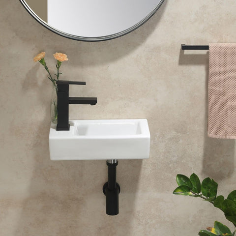 Mini Waschbecken Keramik Gäste-WC mit Hahnloch Links & Pop-up