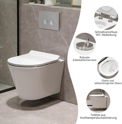 Hänge-WC Keramik Tiefspüler mit Absenkautomatik & Nano-Beschichtung