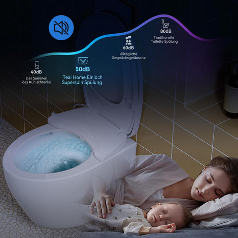 Hängendes WC mit Bidet-Aufsatz - Doppel-Düsen-Reinigung, ohne Stromanschluss