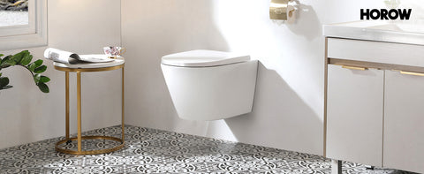 HOROW UG10R Wand-WC mit Absenkautomatik | Leise Spülung & Wassersparend | Superspin | 53,9 cm – Weiß