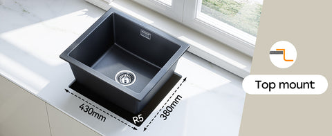 HOROW A02R-S4540B Granit Spüle Schwarz 45×40 cm