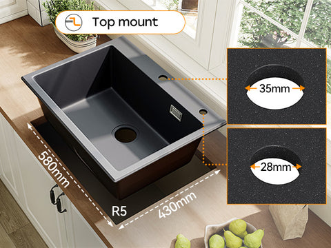 HOROW A09R-S6045B Granit Spülbecken Schwarz 60×45 cm