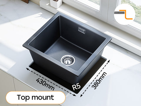 HOROW A02R-S4540B Granit Spüle Schwarz 45×40 cm