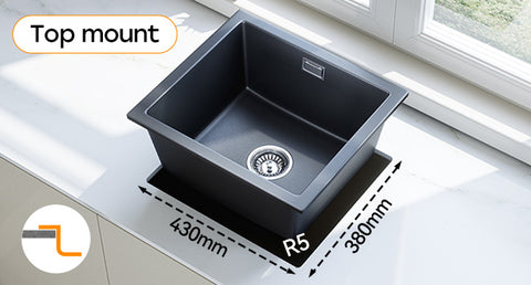 HOROW A02R-S4540B Granit Spüle Schwarz 45×40 cm