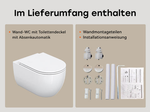HOROW UG16R Spülrandloses Wand-WC mit Soft-Close-Deckel, 54×36×35,5 cm