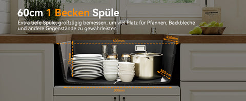 HOROW A09R-S6045B Granit Spülbecken Schwarz 60×45 cm