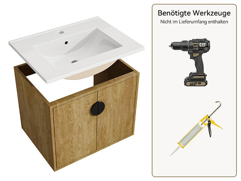 HOROW Y60-H2 Waschbecken und Unterschrank 60cm Badmöbel Set