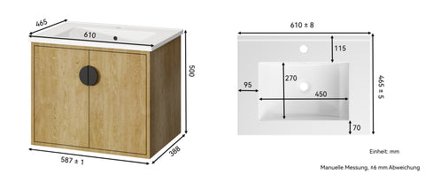 HOROW Y60-H2 Waschbecken und Unterschrank 60cm Badmöbel Set