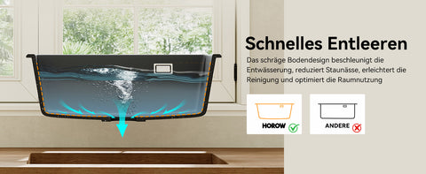 HOROW A09R-S6045B Granit Spülbecken Schwarz 60×45 cm