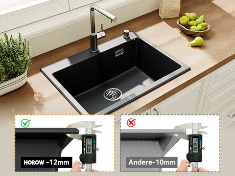 HOROW A09R-S6045B Granit Spülbecken Schwarz 60×45 cm