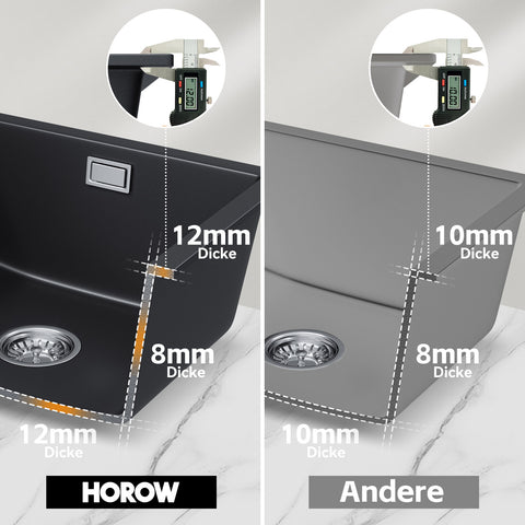 HOROW A02R-S4540B Granit Spüle Schwarz 45×40 cm