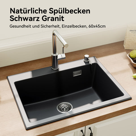 HOROW A09R-S6045B Granit Spülbecken Schwarz 60×45 cm