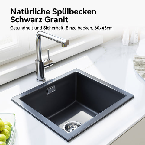 HOROW A02R-S4540B Granit Spüle Schwarz 45×40 cm