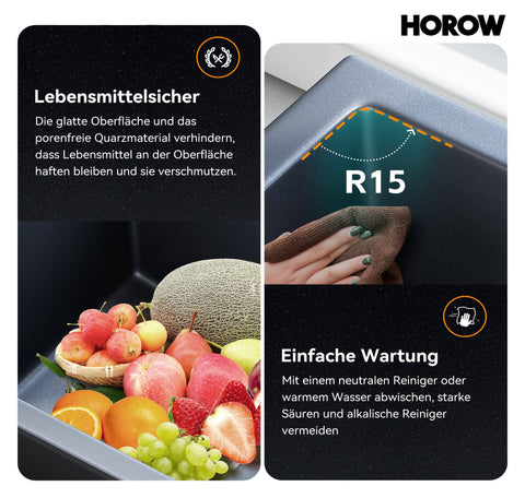 HOROW A02R-S4540B Granit Spüle Schwarz 45×40 cm