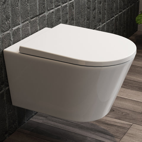 HOROW W384 Wand-WC spülrandlos, Hänge-Toilette mit 360° Superspin-Spülung