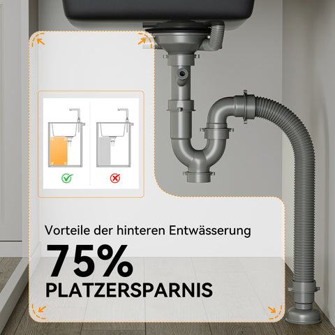 HOROW A09R-S6045B Granit Spülbecken Schwarz 60×45 cm